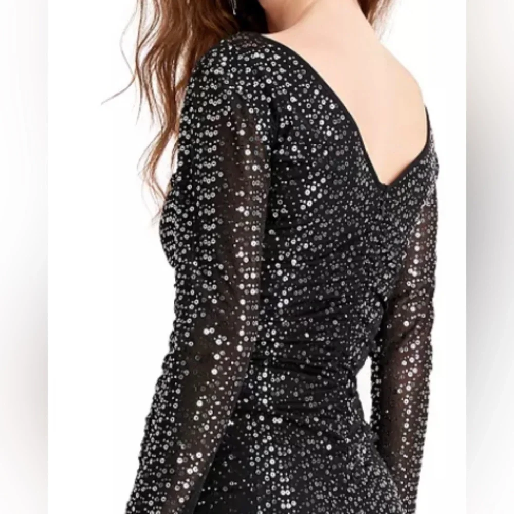 Women’s Formal Dress Size 10, 14 GUESS Black Long Sleeve Sequins Short Body Com - Picture 6 of 7
